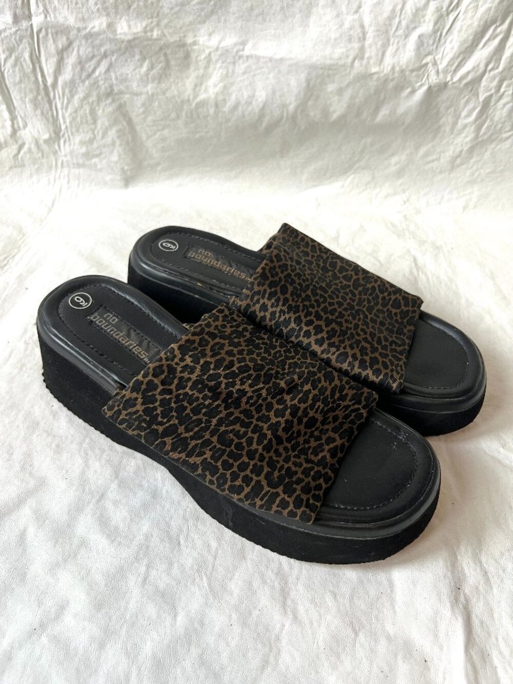 y2k slinky slide sandals brown leopard print chunky platform womens 9 NoBo 2000s